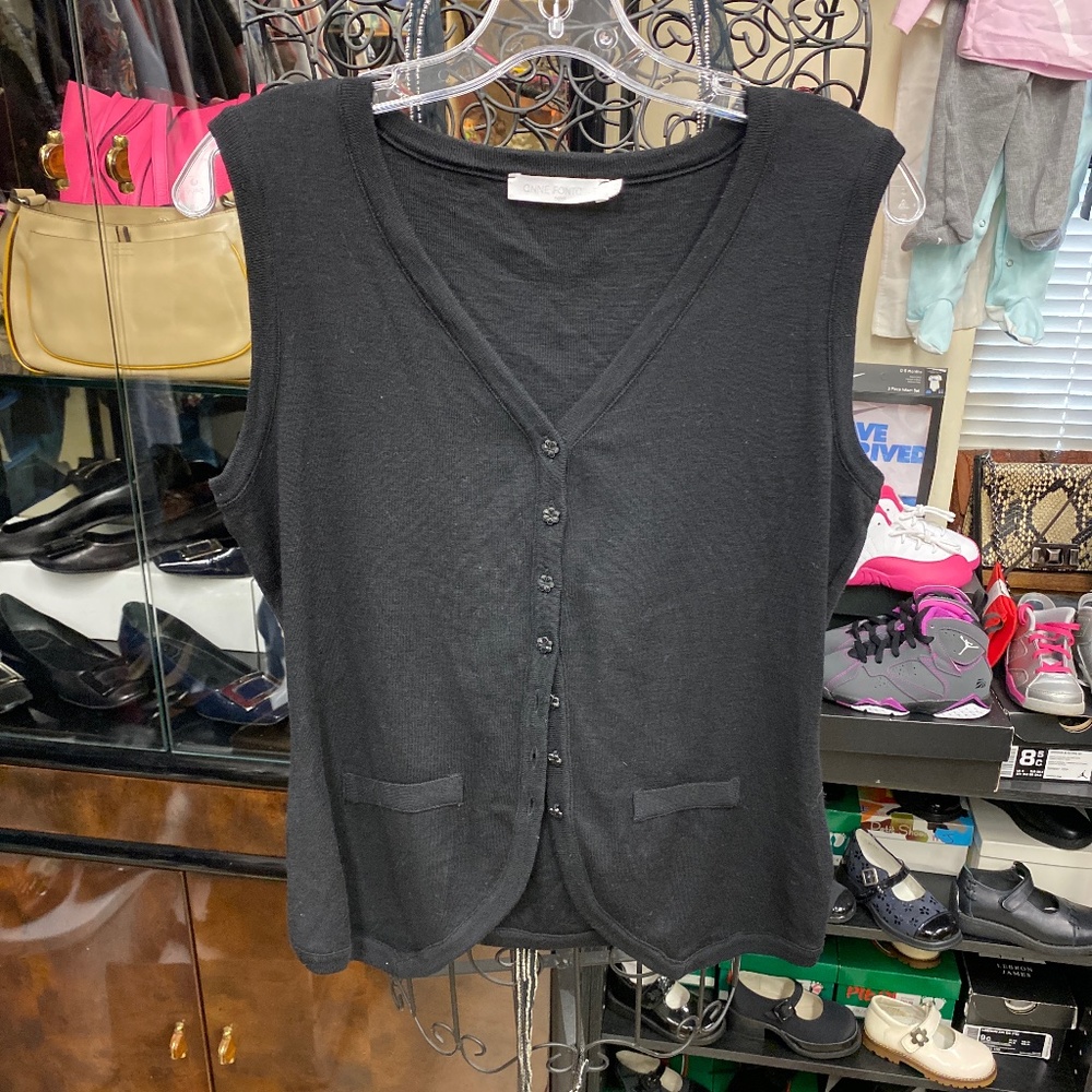 Anne Fontaine Black Wool Button Down Vest (40)